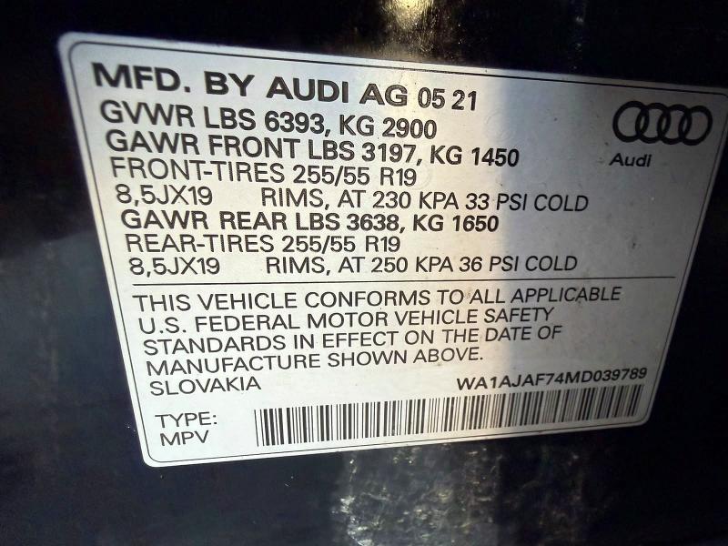 2021 Audi Q7 მანქანა იყიდება აუქციონზე, vin: WA1AJAF74MD039789, აუქციონის ნომერი: 60931206