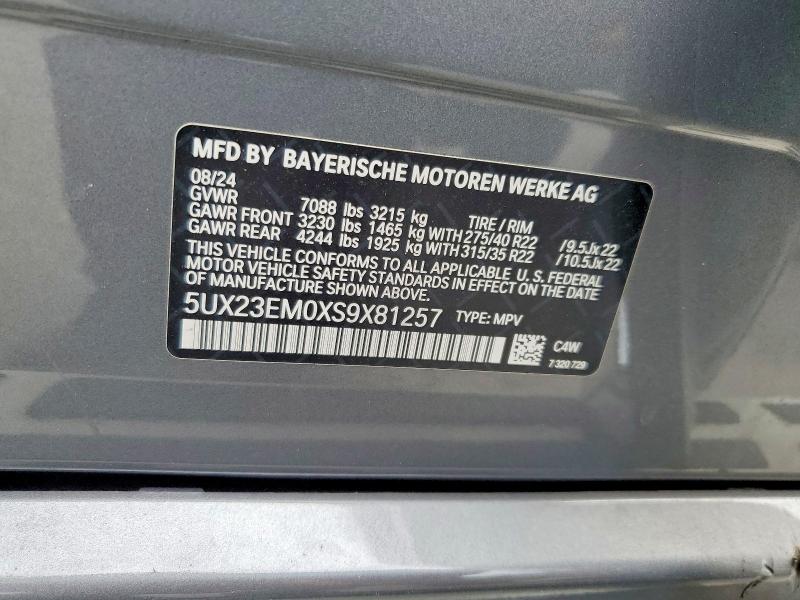 2025 Bmw X7 მანქანა იყიდება აუქციონზე, vin: 5UX23EM0XS9X81257, აუქციონის ნომერი: 60817816