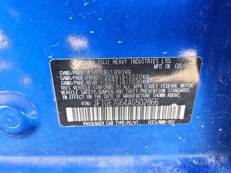 Продаж на аукціоні авто 2010 Subaru Impreza, vin: JF1GE7G64AG502866, номер лоту: 60090516
