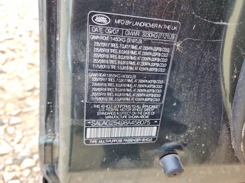 Aukcja sprzedaży 2008 Land Rover Lr3, vin: SALAG25498A458075, numer aukcji: 60744836