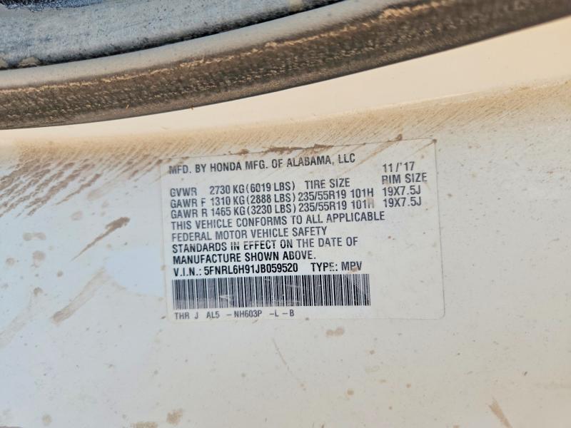 Aukcja sprzedaży 2018 Honda Odyssey, vin: 5FNRL6H91JB059520, numer aukcji: 62009296