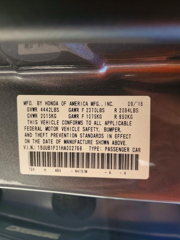 59185196 :رقم المزاد ، 19UUB1F31HA002768 vin ، 2017 Acura Tlx مزاد بيع