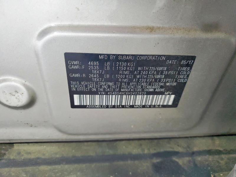 Продаж на аукціоні авто 2017 Subaru Outback, vin: 4S4BSANC6H3402820, номер лоту: 59683686