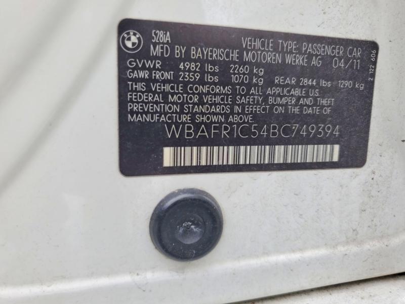 Продажа на аукционе авто 2011 Bmw 528, vin: WBAFR1C54BC749394, номер лота: 60813926