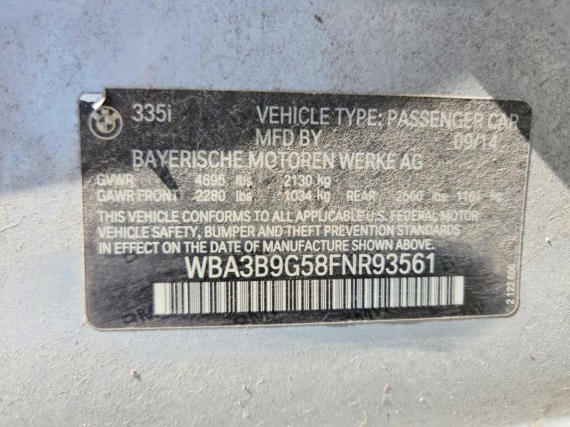 Aukcja sprzedaży 2015 Bmw 335, vin: WBA3B9G58FNR93561, numer aukcji: 60147976