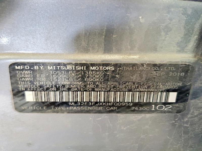 62855456 :رقم المزاد ، ML32F3FJXKHF00959 vin ، 2019 Mitsubishi Mirage مزاد بيع