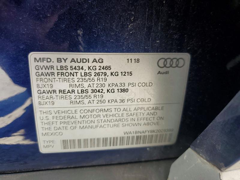 Продаж на аукціоні авто 2019 Audi Q5, vin: WA1BNAFY8K2026389, номер лоту: 59814176