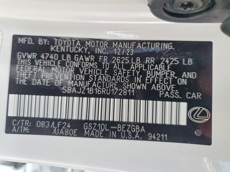 60233676 :رقم المزاد ، 58AJZ1B16RU172811 vin ، 2024 Lexus Es مزاد بيع