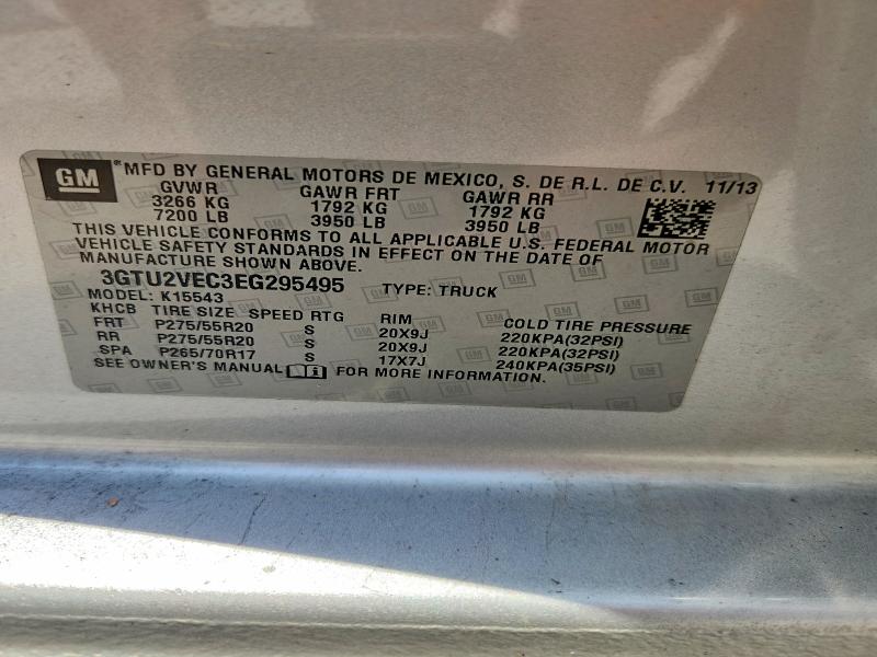 2014 Gmc Sierra მანქანა იყიდება აუქციონზე, vin: 3GTU2VEC3EG295495, აუქციონის ნომერი: 62942796