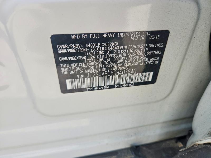 Auction sale of the 2016 Subaru Forester, vin: JF2SJABC8GH403840, lot number: 59798076
