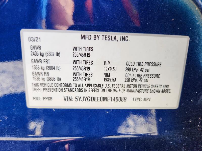 Продаж на аукціоні авто 2021 Tesla Model Y, vin: 5YJYGDEE0MF146089, номер лоту: 60077736