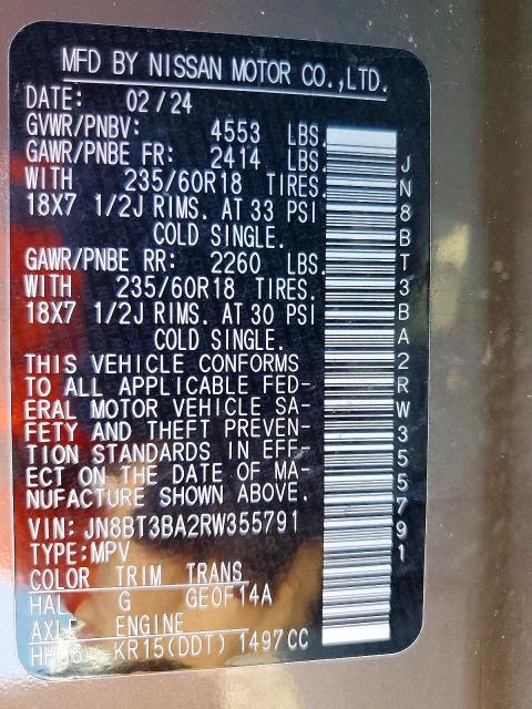 60961236 :رقم المزاد ، JN8BT3BA2RW355791 vin ، 2024 Nissan Rogue مزاد بيع