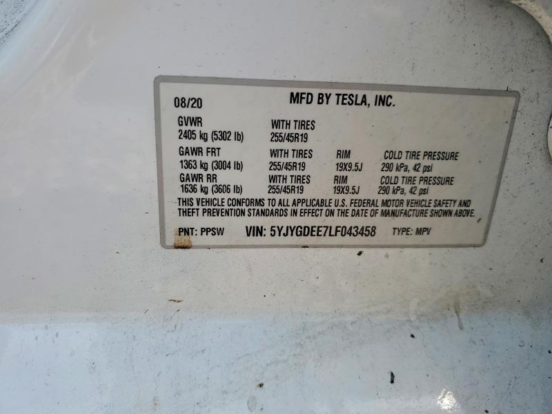 Aukcja sprzedaży 2020 Tesla Model Y, vin: 5YJYGDEE7LF043458, numer aukcji: 62619516