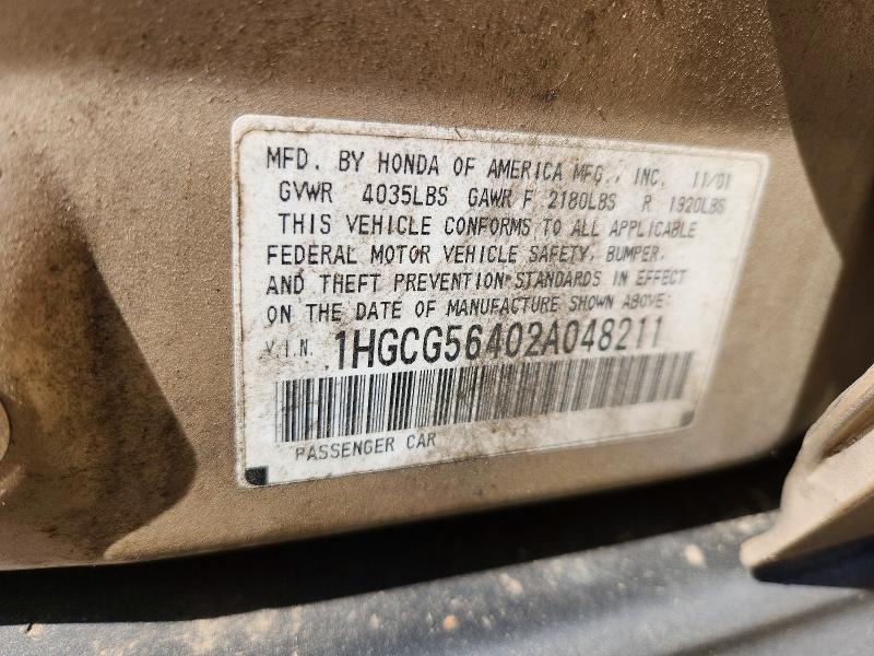 2002 Honda Accord მანქანა იყიდება აუქციონზე, vin: 1HGCG56402A048211, აუქციონის ნომერი: 59303906