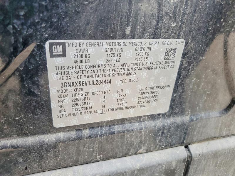 2018 Chevrolet Equinox მანქანა იყიდება აუქციონზე, vin: 3GNAXSEV1JL284444, აუქციონის ნომერი: 61093166