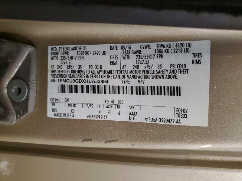 2017 Ford Escape მანქანა იყიდება აუქციონზე, vin: 1FMCU0GDXHUA32884, აუქციონის ნომერი: 63415746