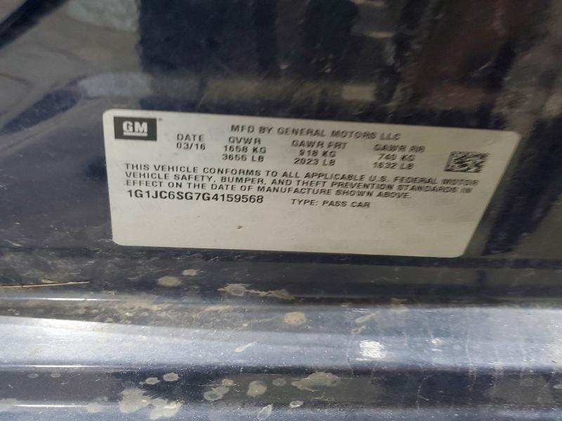Продаж на аукціоні авто 2016 Chevrolet Sonic, vin: 1G1JC6SG7G4159568, номер лоту: 62318646