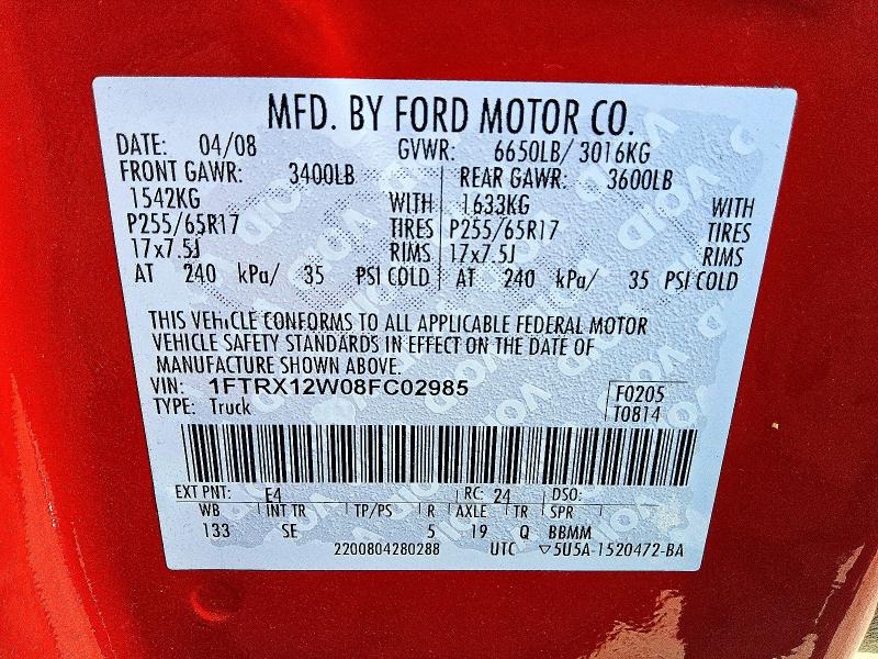 Aukcja sprzedaży 2008 Ford F150, vin: 1FTRX12W08FC02985, numer aukcji: 62050996