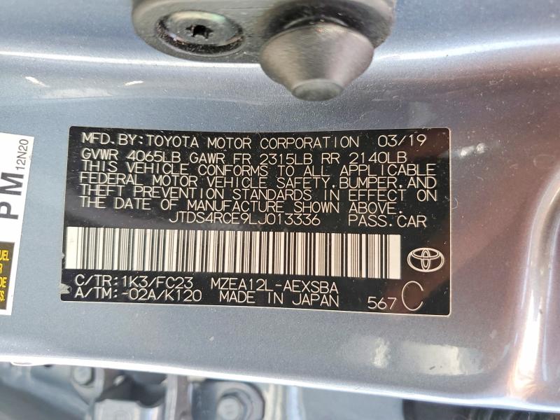 2020 Toyota Corolla მანქანა იყიდება აუქციონზე, vin: JTDS4RCE9LJ013336, აუქციონის ნომერი: 59982976