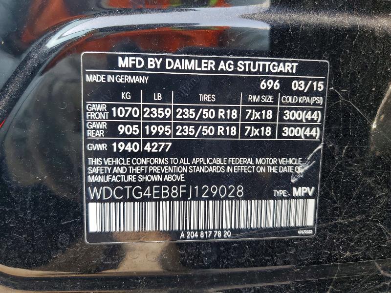 Aukcja sprzedaży 2015 Mercedes-benz Gla, vin: WDCTG4EB8FJ129028, numer aukcji: 62590706