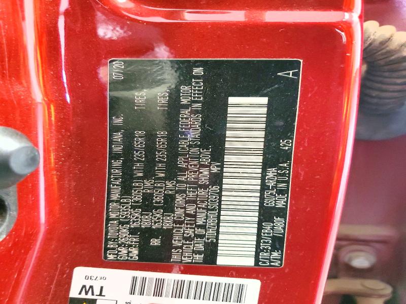 2020 Toyota Highlander მანქანა იყიდება აუქციონზე, vin: 5TDHZRBH0LS039706, აუქციონის ნომერი: 61716036