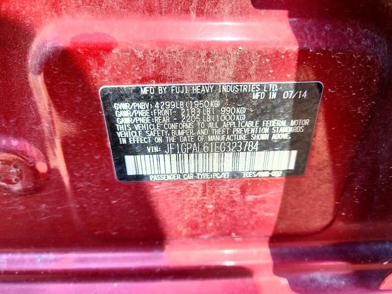 62077316 :رقم المزاد ، JF1GPAL61EG323784 vin ، 2014 Subaru Impreza مزاد بيع
