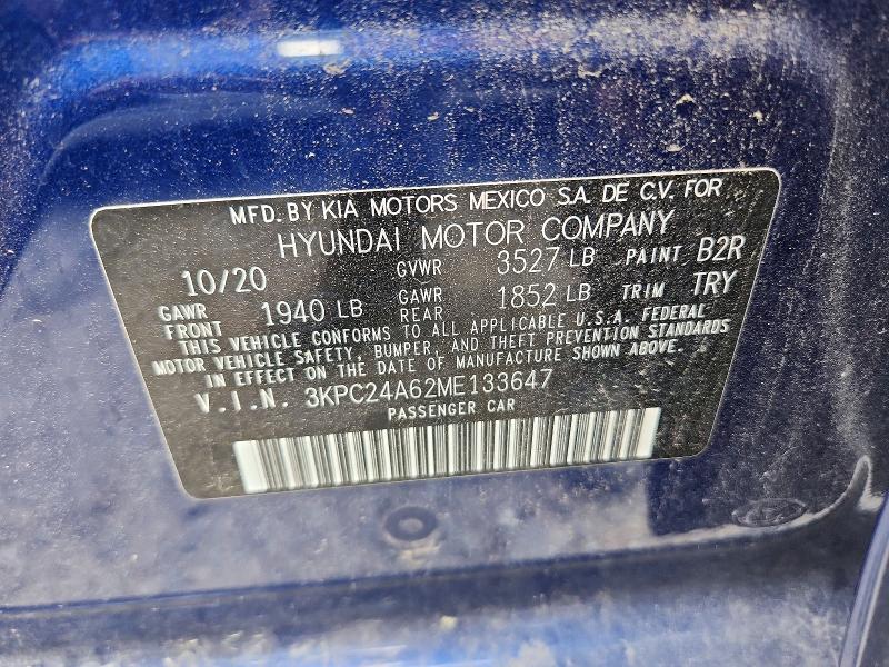 Aukcja sprzedaży 2021 Hyundai Accent, vin: 3KPC24A62ME133647, numer aukcji: 58764586
