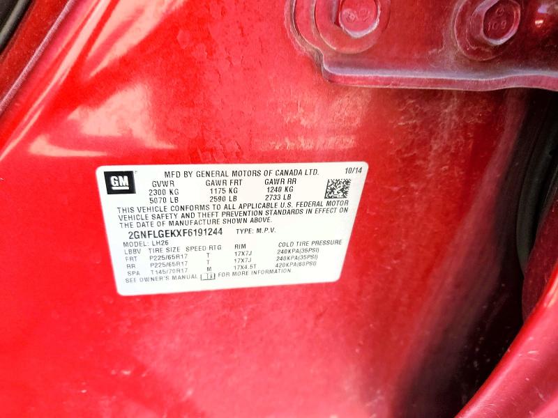 62519766 :رقم المزاد ، 2GNFLGEKXF6191244 vin ، 2015 Chevrolet Equinox مزاد بيع