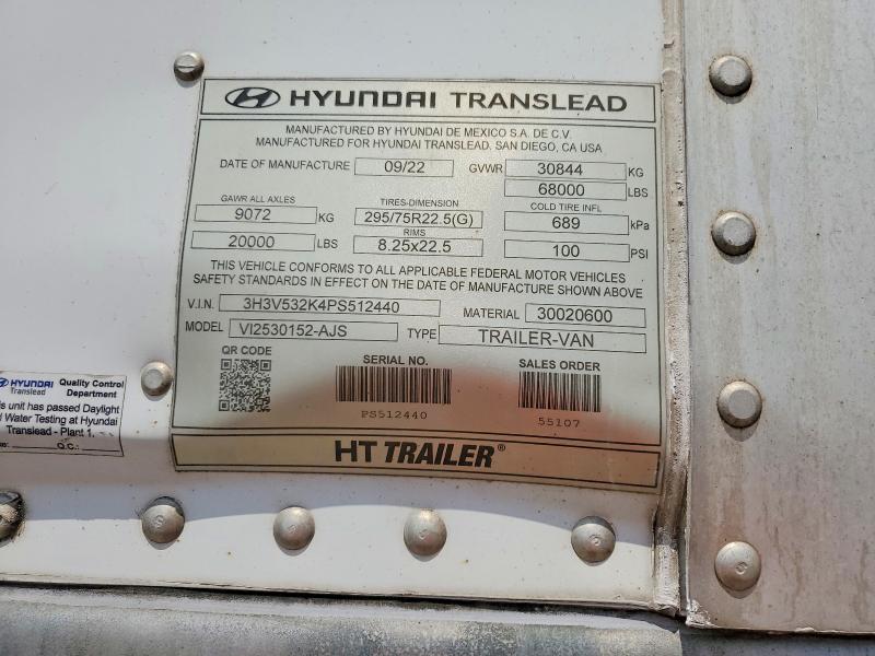 Продажа на аукционе авто 2023 Hyundai Translead Inc Trailers, vin: 3H3V532K4PS512440, номер лота: 61508356