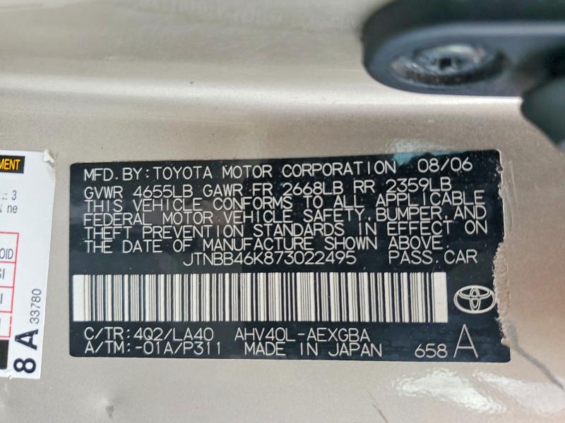 Auction sale of the 2007 Toyota Camry, vin: JTNBB46K873022495, lot number: 59822976