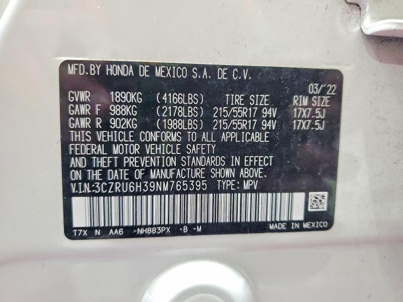 Продаж на аукціоні авто 2022 Honda Hr-v, vin: 3CZRU6H39NM765395, номер лоту: 61992986
