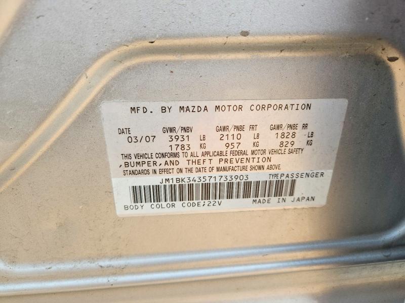 2007 Mazda 3 მანქანა იყიდება აუქციონზე, vin: JM1BK343571733903, აუქციონის ნომერი: 61403496