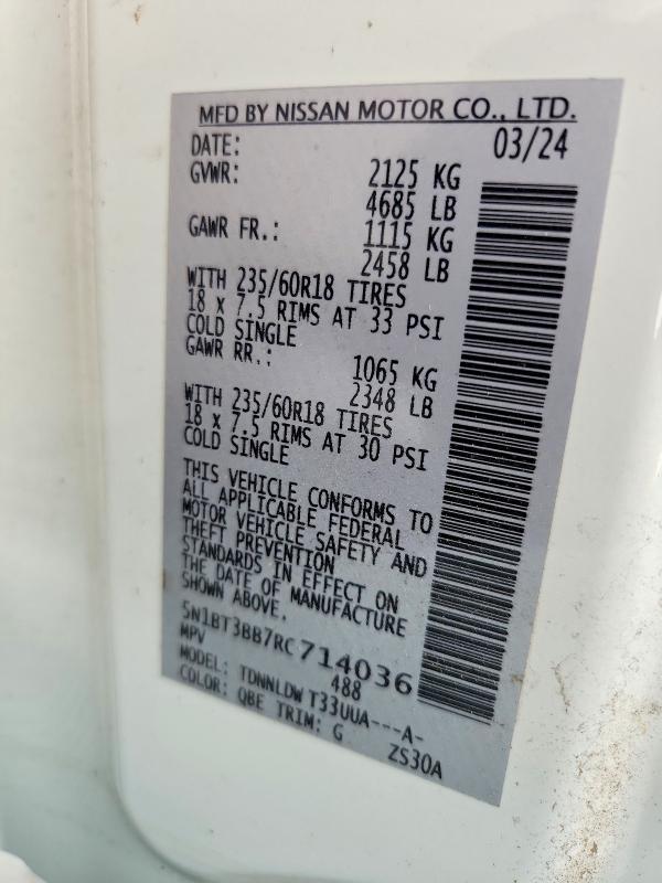 Продажа на аукционе авто 2024 Nissan Rogue, vin: 5N1BT3BB7RC714036, номер лота: 59671706