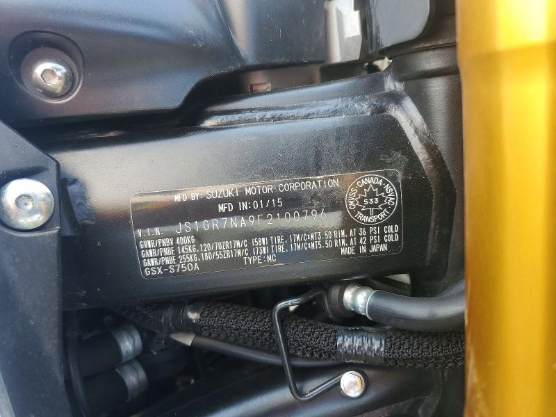 Aukcja sprzedaży 2015 Suzuki Gsx-s750, vin: JS1GR7NA9F2100796, numer aukcji: 62424316