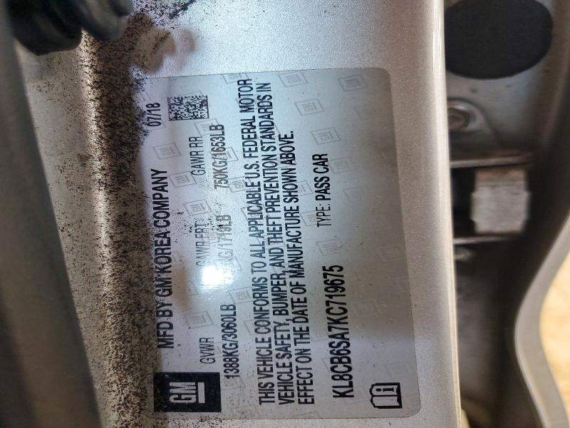 2019 Chevrolet Spark მანქანა იყიდება აუქციონზე, vin: KL8CB6SA7KC719675, აუქციონის ნომერი: 63111196