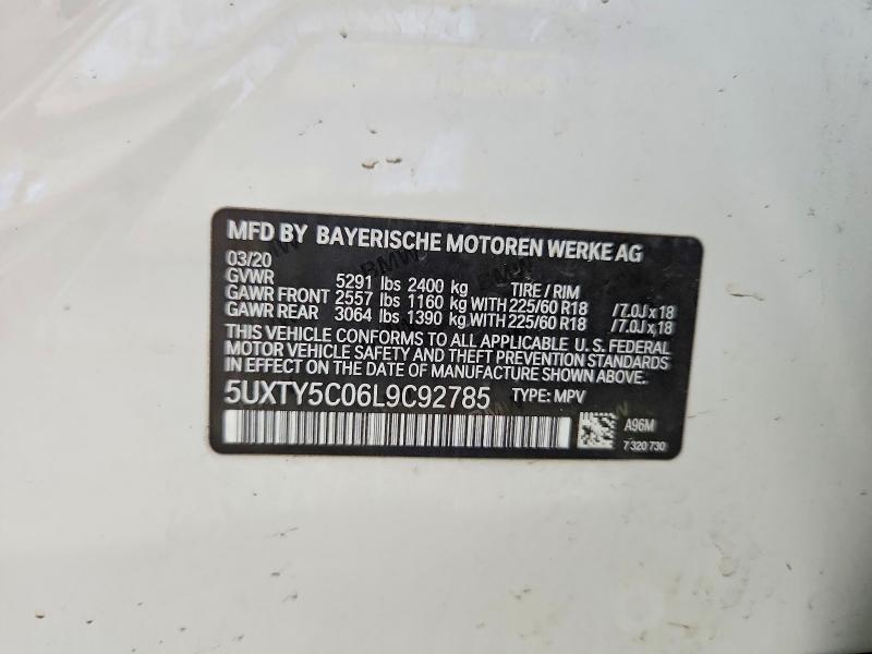 62691726 :رقم المزاد ، 5UXTY5C06L9C92785 vin ، 2020 Bmw X3 مزاد بيع