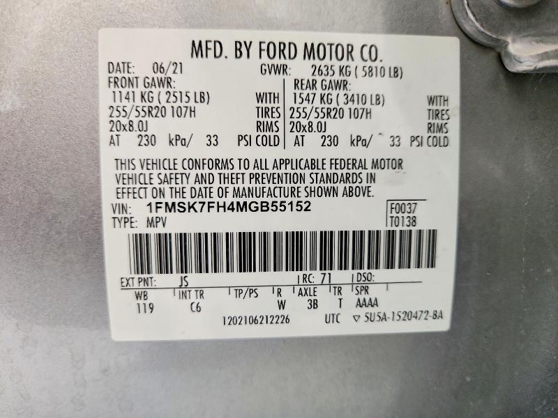 Aukcja sprzedaży 2021 Ford Explorer, vin: 1FMSK7FH4MGB55152, numer aukcji: 62498836