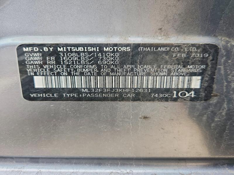 Aukcja sprzedaży 2019 Mitsubishi Mirage, vin: ML32F3FJ3KHF12631, numer aukcji: 62499036