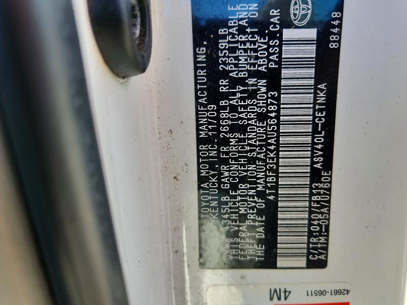 2010 Toyota Camry მანქანა იყიდება აუქციონზე, vin: 4T1BF3EK4AU564873, აუქციონის ნომერი: 62460736