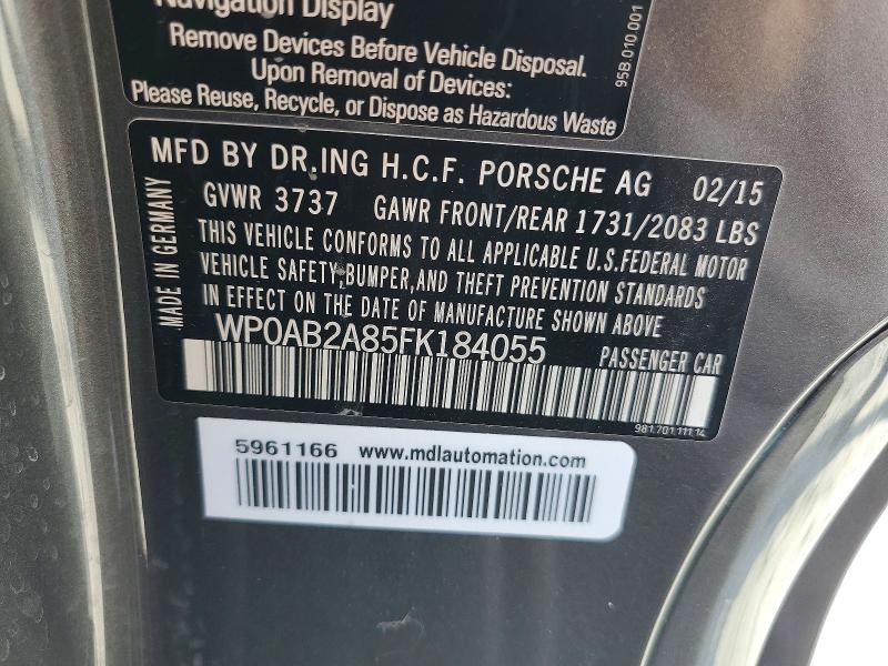 Aukcja sprzedaży 2015 Porsche Cayman, vin: WP0AB2A85FK184055, numer aukcji: 59588866