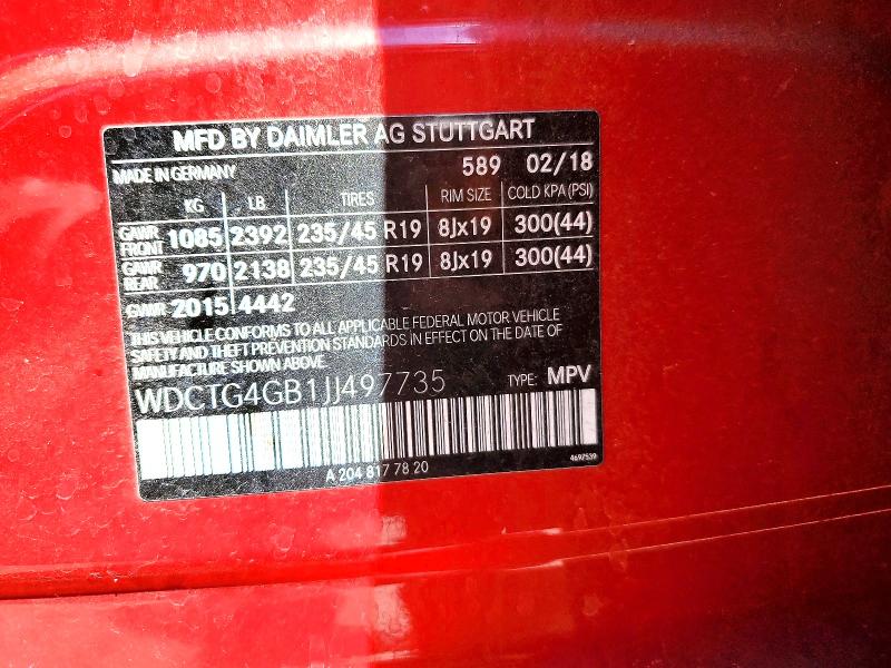 59706916 :رقم المزاد ، WDCTG4GB1JJ497735 vin ، 2018 Mercedes-benz Gla مزاد بيع