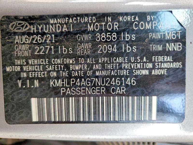 Продажа на аукционе авто 2022 Hyundai Elantra, vin: KMHLP4AG7NU246146, номер лота: 59715856