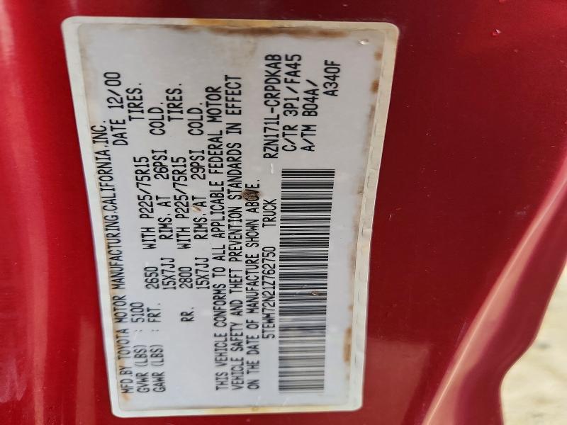 Aukcja sprzedaży 2001 Toyota Tacoma, vin: 5TEWM72N21Z762750, numer aukcji: 62098806