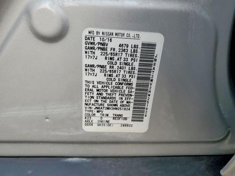 Продаж на аукціоні авто 2017 Nissan Rogue, vin: JN8AT2MV2HW251824, номер лоту: 61144436