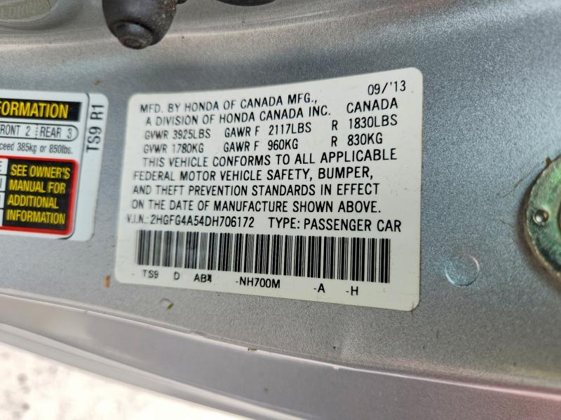 Продажа на аукционе авто 2013 Honda Civic, vin: 2HGFG4A54DH706172, номер лота: 60429736