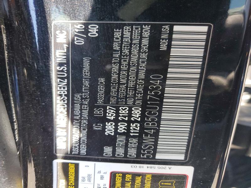 59369036 :رقم المزاد ، 55SWF4JB5GU175340 vin ، 2016 Mercedes-benz C مزاد بيع