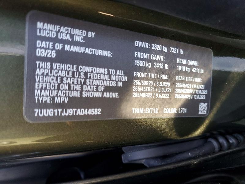 62452056 :رقم المزاد ، 7UUG1TJJ9TA044582 vin ، 2026 Lucid Motors Gravity مزاد بيع