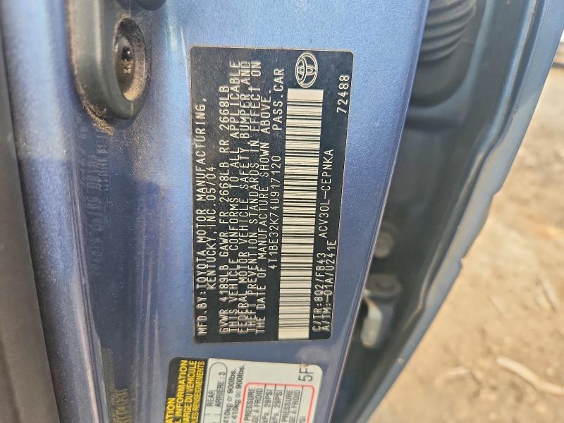2004 Toyota Camry მანქანა იყიდება აუქციონზე, vin: 4T1BE32K74U917120, აუქციონის ნომერი: 62742276
