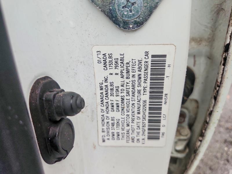 2013 Honda Civic მანქანა იყიდება აუქციონზე, vin: 2HGFB2F5XDH522656, აუქციონის ნომერი: 62990156
