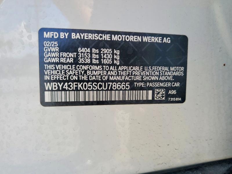 2025 Bmw I5 მანქანა იყიდება აუქციონზე, vin: WBY43FK05SCU78665, აუქციონის ნომერი: 59377476